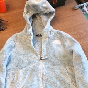 North face zipper fleece cozy jacket- soft ice blue color